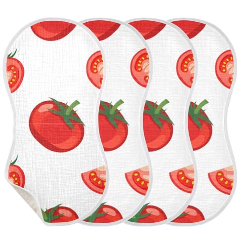 Muslin Burp Cloth for Baby 4PCS Red Tomatoes Super Absorbent Burping Cloths, Bibs for Newborn Boys Girls - Main Image