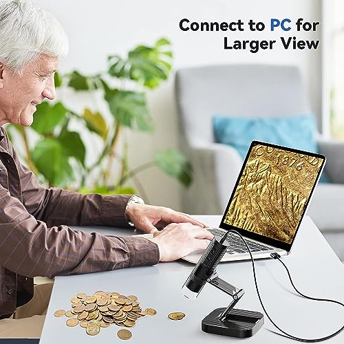 Image of Etzin USB Digital Microscope, 50X-1000X Magnifying Coin MICR-oscope. Portablel Handheld Pocket,8 LED Lights Adjustable, HD Micro-Scope Camera, PC View, Mic-roscope for Adults & Kids - Black