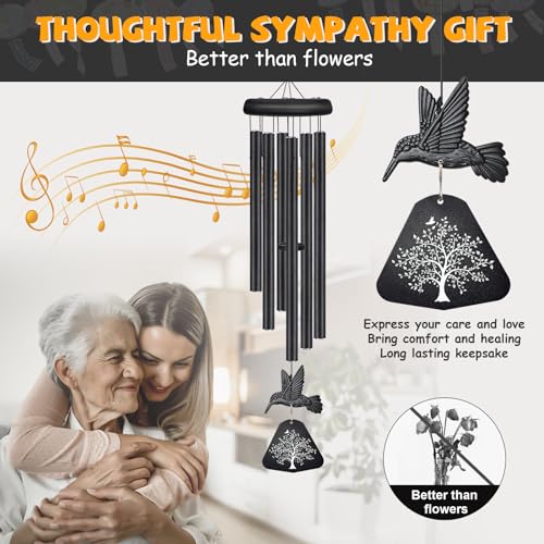 Image of Sympathy Wind Chimes for Outside Deep Tone, Memorial Wind Chimes for Loss of Loved One Prime, Bereavement Condolence Remembrance Funeral Gifts for Grieving Friends Loss of Mother Father