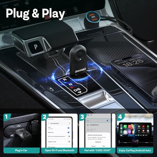 Image of OTTOCAST Mini 2-in-1 Wireless Carplay Adapter & Wireless Android Auto Adapter (Black) (LXY-US-ZM-CA505-T-2)