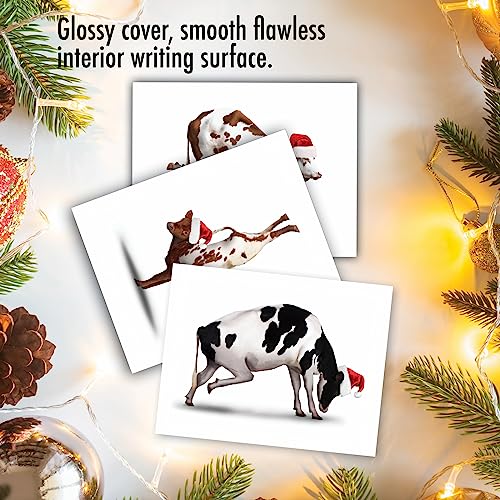 Image of The Best Card Company - 10 Blank Animal Christmas Note Cards - Assorted Bulk Holiday Cards for Men and Women, Fun Wildlife (4 x 5.12 Inch) - Holiday Bovine Nirvana M6545XSB