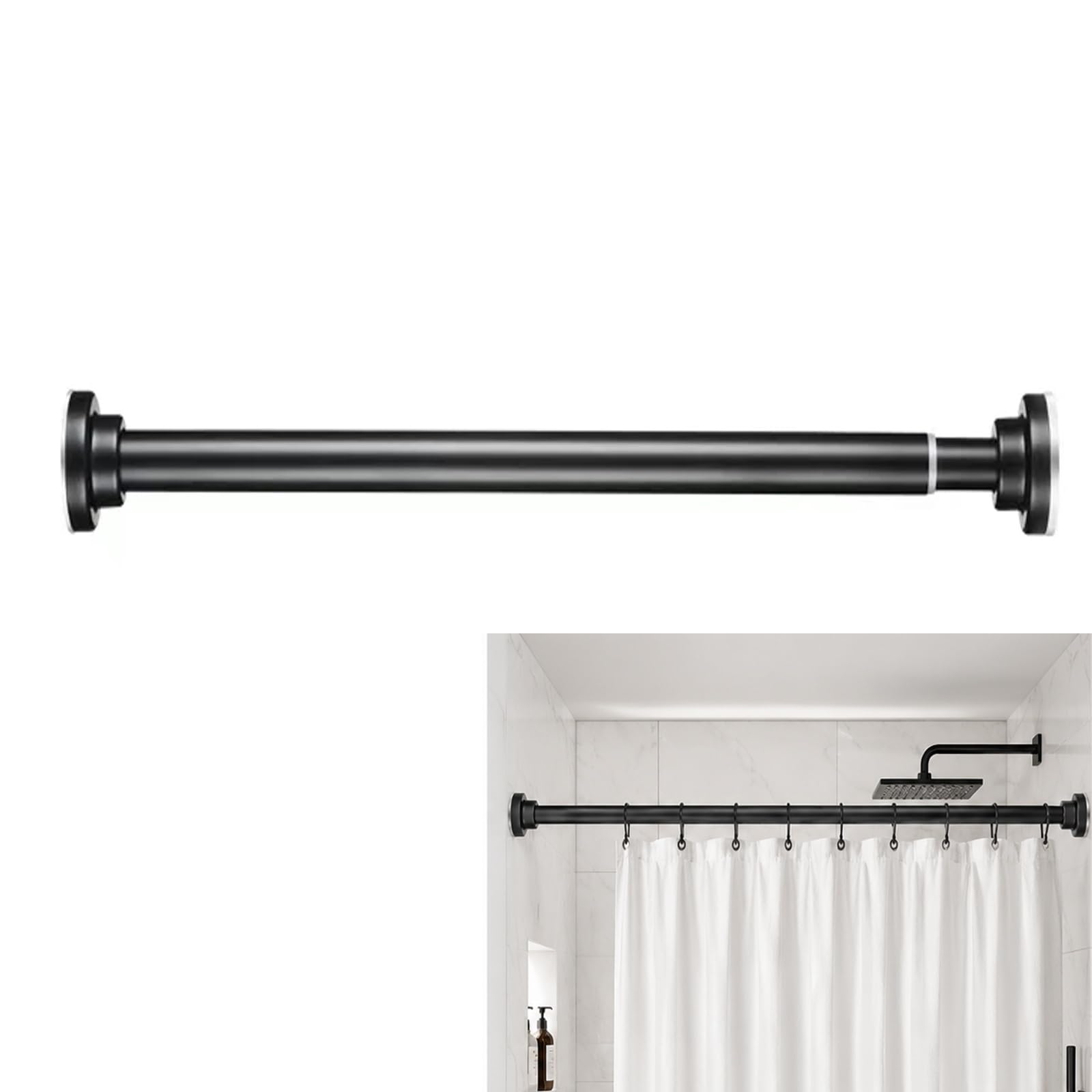 Shower Curtain Rod, Stainless Steel Tension Curtain Rod, 0.9 in Diameter Nonslip Shower Rod for Bathroom Kitchen Closet(Black,105-170cm/41-67in)