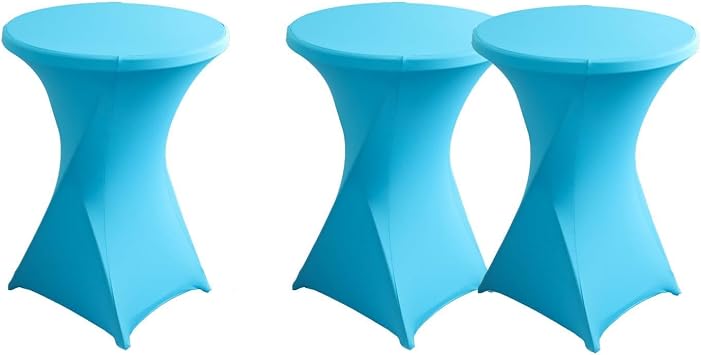 1 Pack + 2 Packs 30 inches 32 Highboy Cocktail Round Stretch Spandex Fitted Table Cover High Top Square Corners Tablecloth 30-32" Dia x 42, Lake Blue