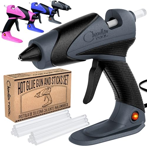 Chandler Tool Full Size Hot Glue Gun And Sticks Set for Crafts and DIY Pistola De Silicona Caliente Inalambrica Complete Heavy Duty Hot Glue Gun Kit With 10 Jumbo Glue Sticks (Grey/Black)