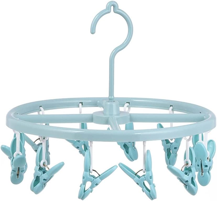 Rotatable Multifunctional Round with 12 Clips Plastic Foldable Indoor Socks Drying Rack(Blue)