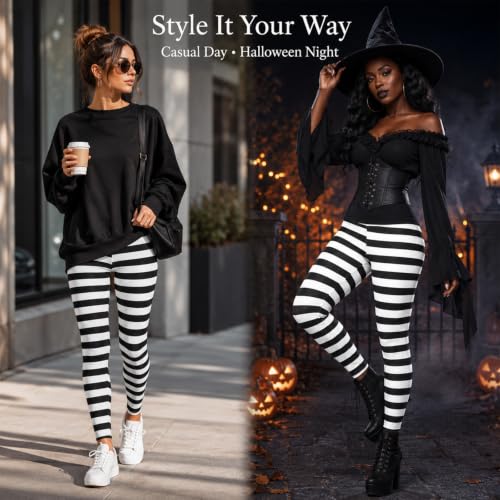 Image of QZUnique Leggings for Women, Halloween Full-Length Printed Legging Footless Elastic Yoga Pants, Regular and Plus Size