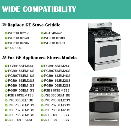 Image of Hiorucet WB31K10217 Cast Iron Griddle Cooktop, Non-stick Griddle Plate Replacement Parts for GE Gas Stove Griddle Range Griddle Cooktop, Heavy Duty Flat Top Pan for General Electric GE Center Parts.