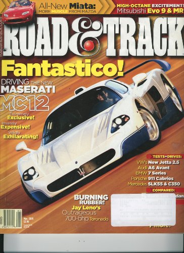 Road & Track Magazine, May 2005 - Maserati MC12, Mitsubishi Evo, Miata, Audi A6, 911 Cabrios, Mercedes SLK 55/C350, etc.