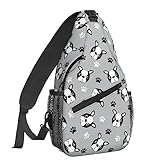 FeHuew Women Cute Boston Terrier Head Paws Crossbody Sling Backpack for Men Chest Bag Shoulder Bag Lightweight One Strap Backpack Travel Outdoor Daypack