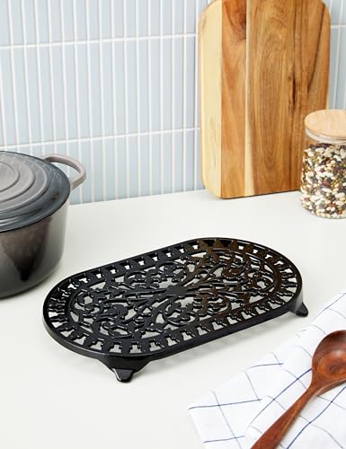 Victor Traditional Oval Trivet, Black, Cast Iron, 34.5x20.5x3 cm