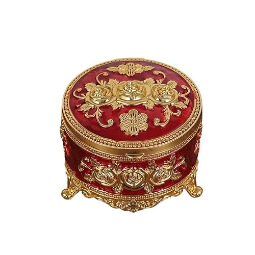 SBZIOJHDR Vintage jewelry box, Retro Metal Rose Embossed Round Jewelry Box Necklace Storage(Style3)