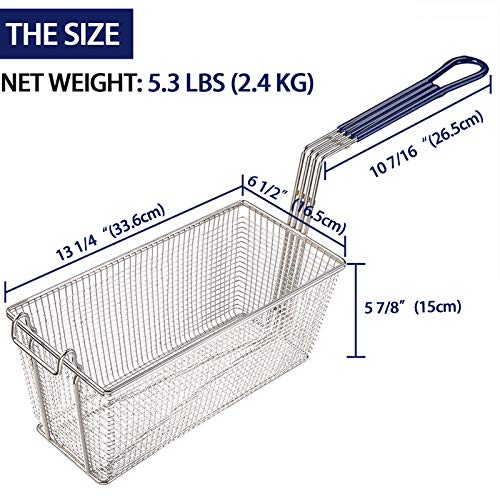 2Pcs Deep Fryer Basket With Non-Slip Handle Heavy Duty Nickel Plated Iron Construction 13 1/4" X 6 1/2" X 6" Commercial Use #TOP1