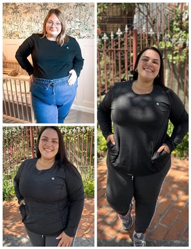 FOREYOND Plus Size Thermal Shirts for Women Fleece Lined Athletic Workout Underwear Tops Base Layer with Zipper Pocket2