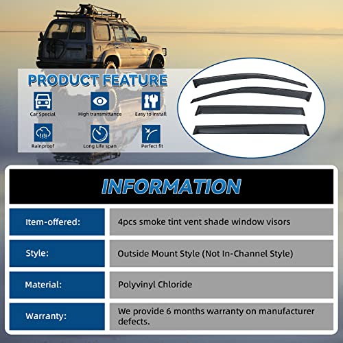 Lqqdp 4Pcs Jdm Smoke Tint Outside Mount Tape On/Clip On Style Pvc Sun Rain Guard Vent Window Visors Compatible With 08-13 Highlander Xu40 #TOP2