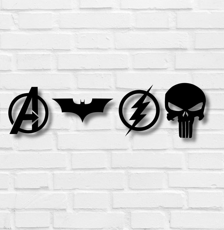 Image of TWIGGY Superhero 6mm MDF Wooden Wall Decor Set for Home, Office, or Gaming Room, Gift, Anime (pack of 4 | The Dark Knight,Punisher,Avengers,Flash)