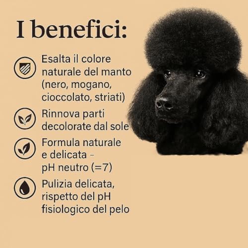 Shampoo Naturale al Mallo di Noce per Cani con Manto Scuro – FluidoPet – Riflessi Mogano & Nutrizione Profonda. Ideale per cane Barbone, barboncino, Schnauzer, Cocker Nero,