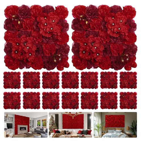 QinmiGarden Artificial Flower Wall Backdrop 16pcs 16.5x16.5 Inch 3D Silk
