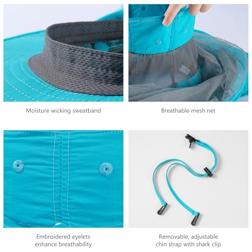 Image of BASSDASH UPF 50+ Mosquito Sun Hat with Hidden Head Net and Neck Flap for Men Women Outdoor Fishing Hiking Camping