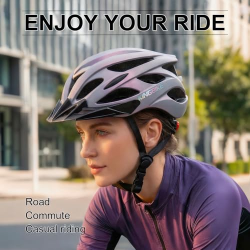 Image of KINGBIKE Bike Helmet with USB Rechargeable Light & Replacement Pads & Visor (Gray Neon Pink, M(52-56CM))