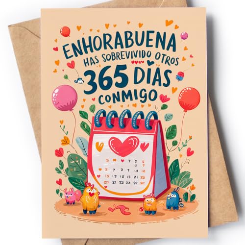 Tarjeta de Aniversario para Hombre, Mujer - Tarjeta de Aniversario Graciosa para Marido, Novio, Novia - Tarjeta de San Valentín para Pareja - Regalo de Feliz Aniversario - Enhorabuena Has Sobrevivido
