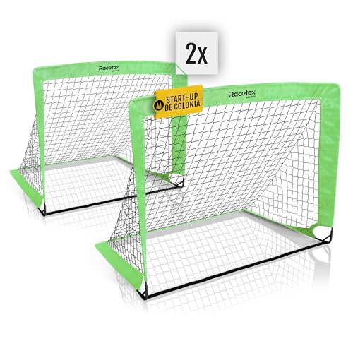 Racetex Set x 2 Porteria Futbol niños - Porterias de Futbol para niños Incluye práctica Bolsa para Transportar - [Versión con Postes Reforzados de Fibra de Vidrio] (Verde neón)