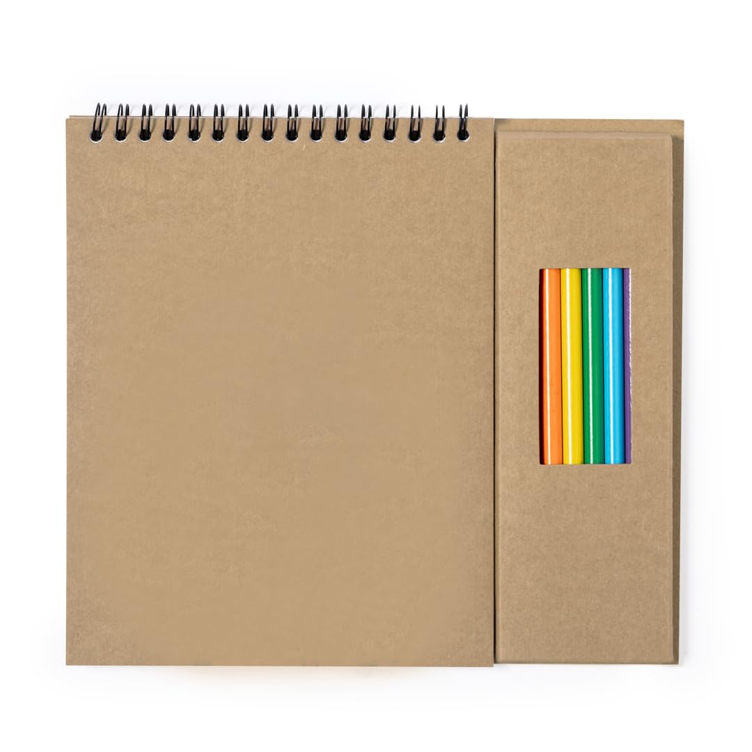 Lote de 25 Set de Lápices y Bloc para Colorear - 8 Lápices de Colores y Bloc de Notas de Anillas, con 6 Hojas de Motivos Naturales y 18 Páginas en Blanco. Regalos para cumpleaños Infantiles.