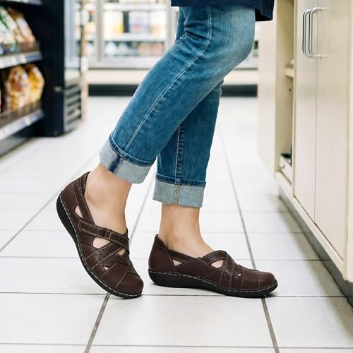 DREAM PAIRS DREAM PAIRS Women's Loafers Slip On Comfortable Casual Orthopedic Walking Flats Work Shoes Closed Toe Sandals with Arch Support,Size 10,Brown,DWUMLS2508