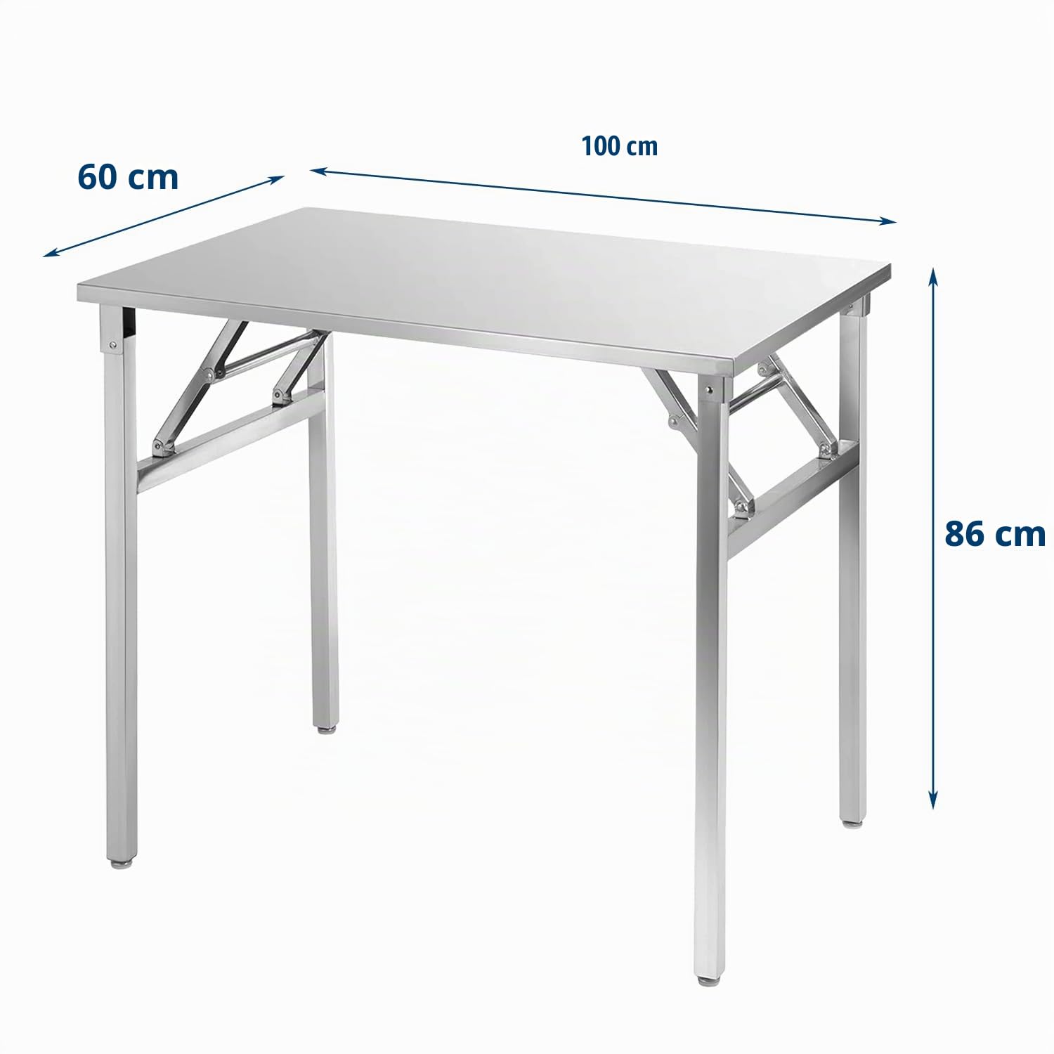 Table de travail pliante en acier inoxydable, 100 x 60 cm, charge jusqu'à 200 kg, table de cuisine en acier inoxydable, table de restauration, pliable, table de service
