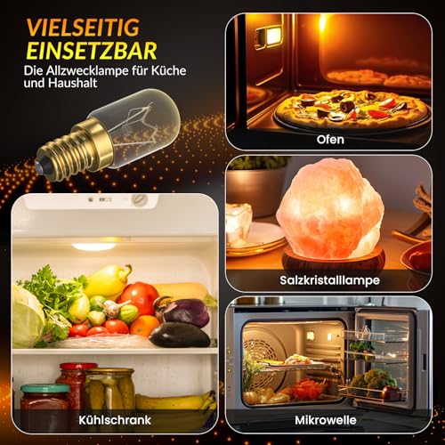 BrightWish Backofenlampe E14-42W (40, watts) - 300 Grad hitzebeständig Dimmbar Warmweiß 4 Stück Glühbirne für Backofen, salzlampe, Mikrowelle, Dunstabzugshaube