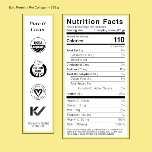 Image of Sprout Living Epic Protein, Plant Based Protein & Superfoods Powder, Pro Collagen, Berry | 15 Grams Organic Protein Powder, Vegan, Non Dairy, Non-GMO, Gluten Free, Low Sugar (0.7 Pound, 12 Servings)
