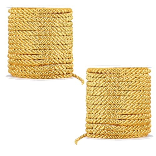 5mm 40 Yards Gold Rope Cord 3Ply Twisted String for Sewing Curtain Trim