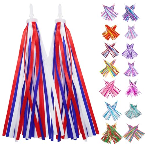 PLATT Kids Bicycle Handlebar Streamers Colorful Ribbons Tassel for Girls Boys Bicycle Handlebar Scooter Handgrip (1Pair) (Red+White+Blue)