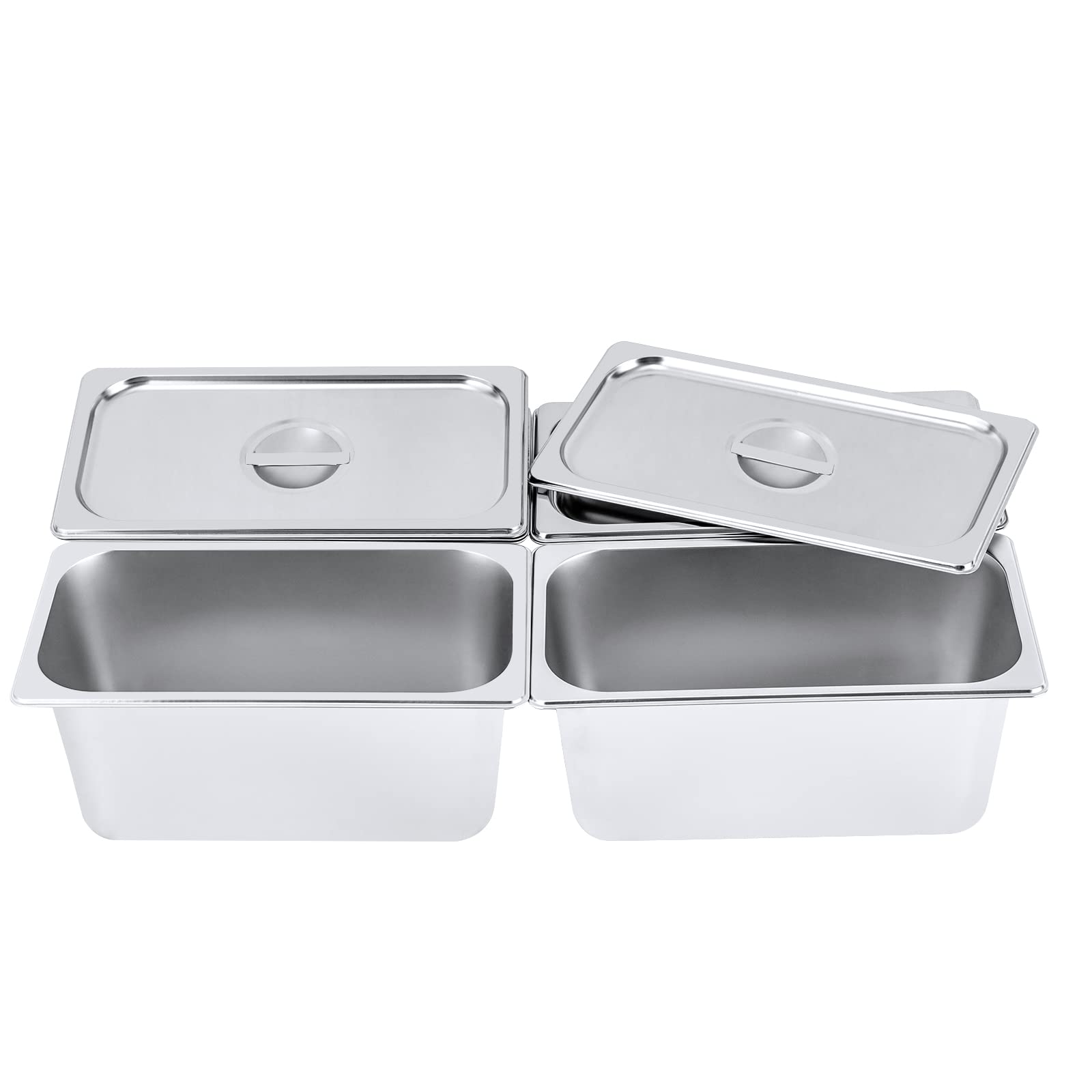 4 contenitori GN 1/3, in acciaio inox con coperchio, profondità 6", contenitore professionale da 5 litri, 32,5 x 17,5 x 15 cm