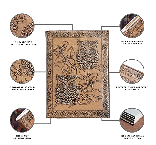M & N Designs Handcrafted Owl Embossed Leather Journal (8*6) #TOP2