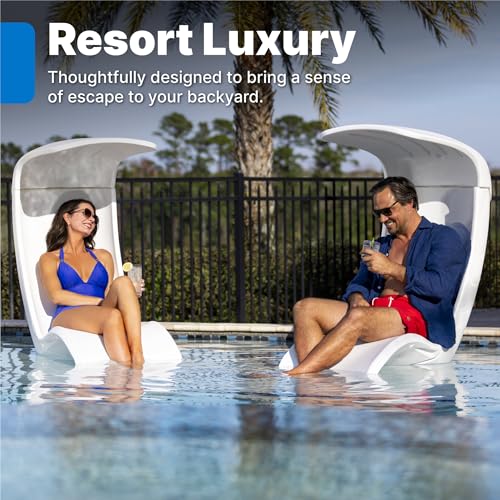 Image of Step2 Mondello Chair with Shade, Outdoor /Indoor Waterproof Patio Furniture, Pool Lounger, Use in Pools Up to 9-Inches of Water or Poolside Ledge, Durable & Weighted, White