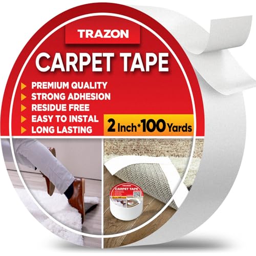 Image of Carpet Tape Double Sided - Rug Tape Grippers for Hardwood Floors and Area Rugs - Carpet Binding Tape Strong Adhesive and Removable, Heavy Duty Stickers Grip Tape, Residue Free (2 Inch / 100 Yards)