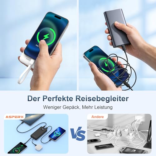 AsperX 2 Stück Powerbank 10000mAh mit USB-C Kabel Schnellladen – Ansicht 2