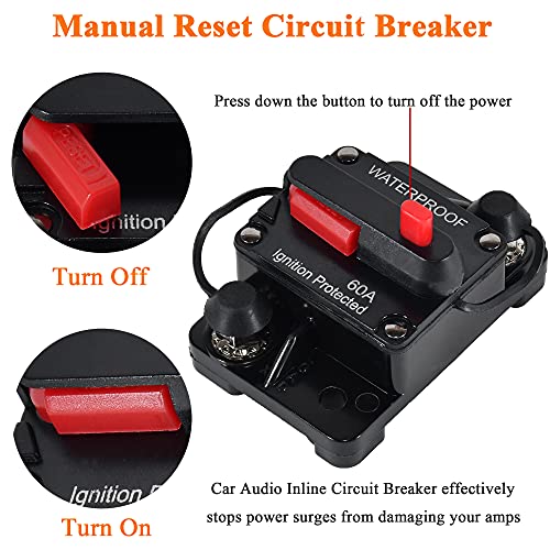 Oyviny 60 Amp Circuit Breaker For Overload Protection 12-48V Dc, Waterproof Surface Mount Marine Breaker #TOP3