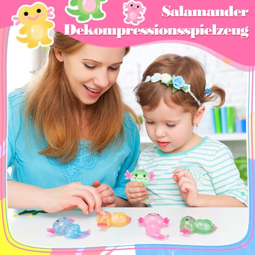 Kaisibum 4 Stück Axolotl Squishy Funkeln Witziges Squeeze Sensorische Anti Stress 4 Farbe Axolotl Tiere Spielzeug für Kinder und Erwachsene
