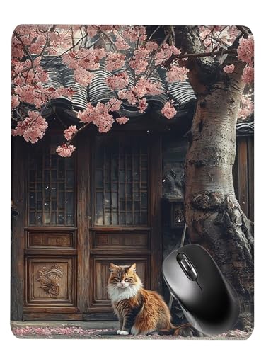 Alfombrilla Ratón Gaming, Mouse Pad, con Base de Goma Antideslizante, Superficie Impermeable, Bordes Cosidos, Compatible con Ratones Láser y Ópticos Portátil, Office, 42x35x0.3cm Gato Árbol S0F-573