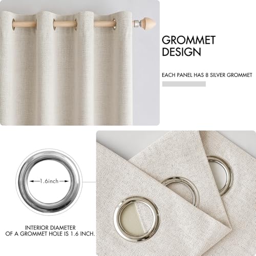 Image of MIULEE 100% Blackout Linen Curtains for Bedroom Thermal Insulated Birch Grommet Room Darkening Curtains & Drapes for Living Room 52 x 96 Inch (2 Panels)