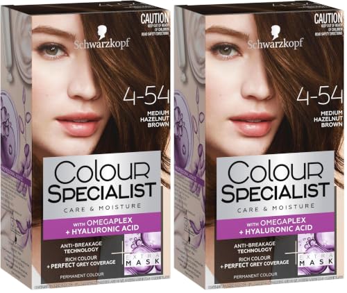 Image of Schwarzkopf Colour Specialist At Home Permanent Hair Colour With Omegaplex Anti-Breakage Technology And Hyaluronic Acid With 2 After Repair Masks For Softer Hair, 4.54 Medium Hazelnut Brown 165ml