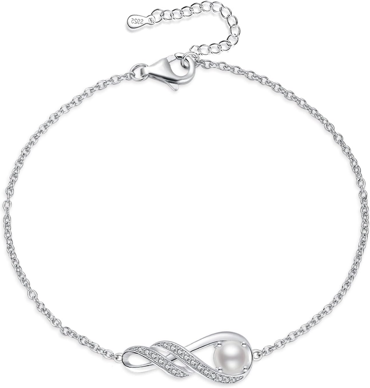 Birthstone Bracelets for Women 925 Sterling Silver Created Gemstone Bracelet Infinity Pendant Jewelry for Her, 6.7"+1.2"