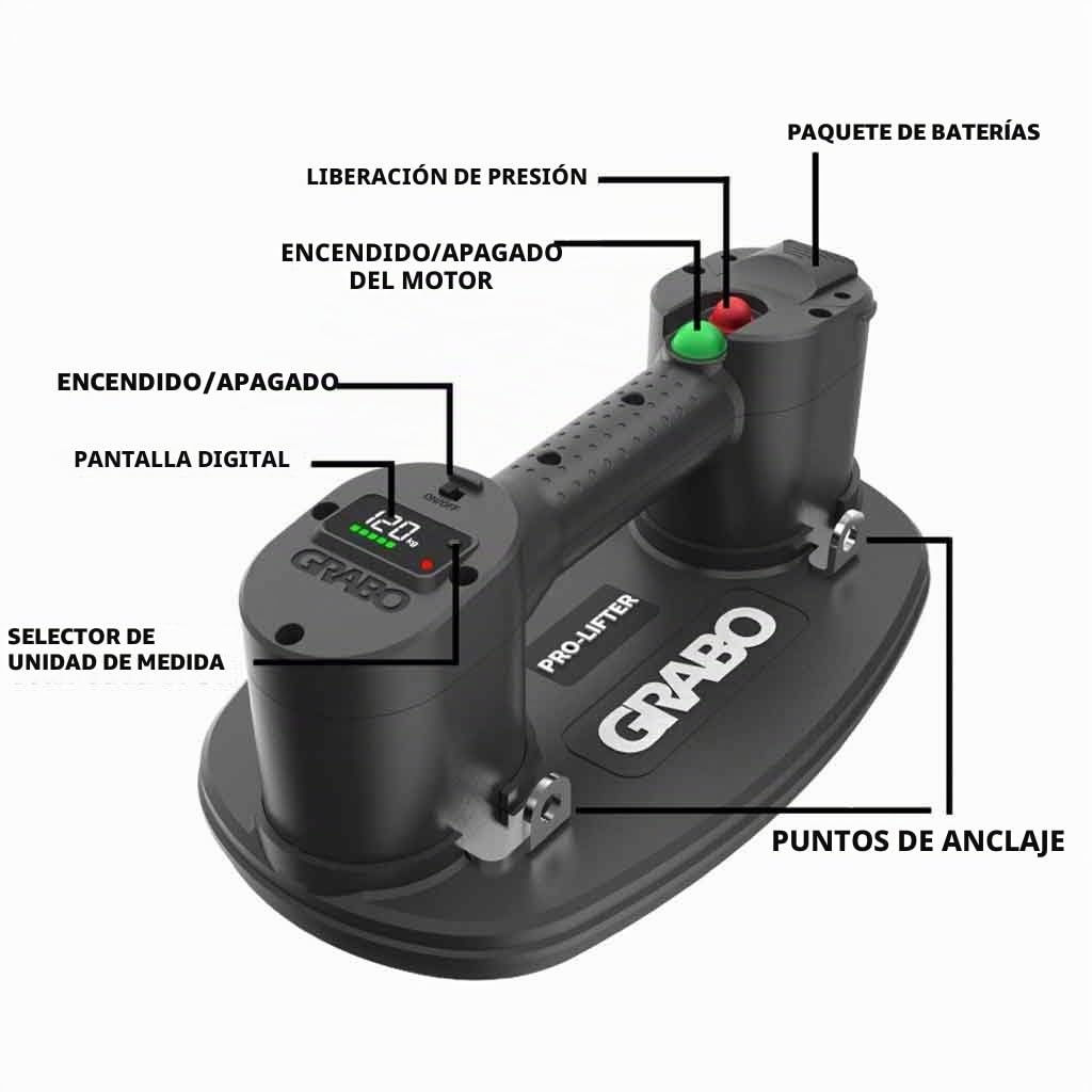 GRABO PRO-Lifter-20 Ventosa de vacío eléctrica con pantalla digital, función de encendido/apagado automático para madera, paneles de yeso, granito, vidrio, azulejos, porcelana