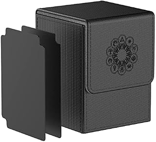 Pulchra Card Deck Box with 2 Dividers per Holder for TCG, Large Size for 100+ Cards Without Sleeves- Elemental Design (Black)