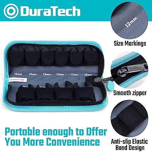 Image of DURATECH 10-Piece 3 /8 inch Drive Crowfoot Wrench Set, Flare Nut Wrench Set, Metric, Size Covers 10-19mm, CR-V Steel, with Zipper Bag