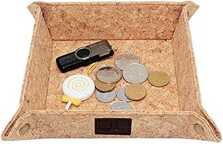 Boshiho Cube Tray, PU Leather Coin Tray Large Bedside Storage Organiser Cube Holder for Other Table Games, Keys, Watches, Jewellery Catches (Cork 02)