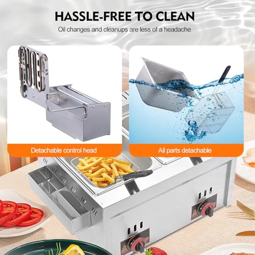 rzoizwko Gas Fritteuse 20L Gas-Fritteuse Edelstahl Fritteuse mit 2 Pommes Körbchen, Doppelter Tank Fritteuse Maschine für Restaurants, Cafés, Imbissstuben – Bild 6