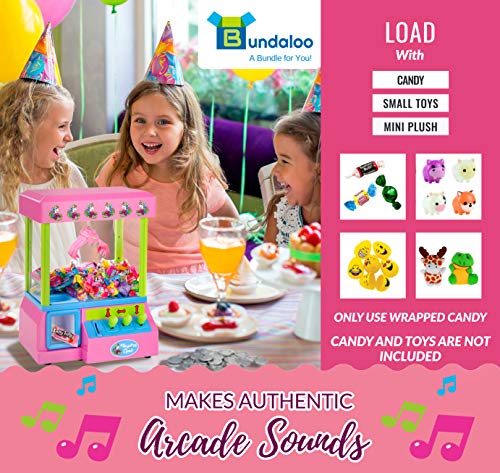Bundaloo Unicorn Claw Machine Arcade Game and Candy Dispenser for Small Prizes Toys and Treats, Plays Original Arcade Music Sounds, Cool Mini Vending Machine