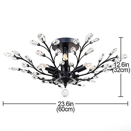 Crystal Chandelier, SPARKSOR Vintage Ceiling Light, Modern Elegant K9 Crystal Glass Chandelier Ceiling Lighting Fixture for Living Room Bedroom Restaurant Porch Chandelier- Matte Black - 5 Lights - Image 3